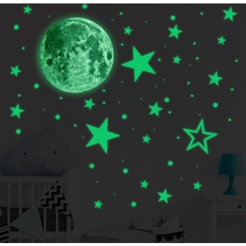 3D Luminous Moon Star Dots Wall Sticker Glow In The Dark Night Wall Ceiling Decals Murals Stickers Home Bedroom Decoration