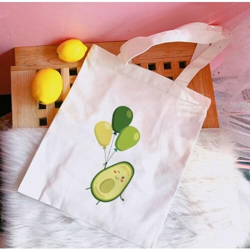 New Canvas Tote Bag Avocado Printed Womens Canvas Shoulder Tote Bag Large Capacity Shopping Bags Female Handbag Shopper Bag