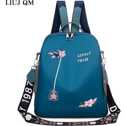 2021 New Embroidered School Bag Oxford Cloth Backpack Women Backpack Fashion All-match Bags Nylon Anti-theft Travel Bags Women