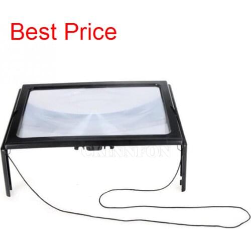 20Pcs/Lot A4 Full Page 3X Giant Hands Free Desk Foldable Magnifying Glass Magnifier For Reading Sewing With 4 LED Light