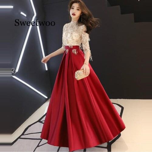 Dress Fashion Champagne Wine Red Patchwork Color Formal Gown Illusion Tassel Zipper Long Party Dresses