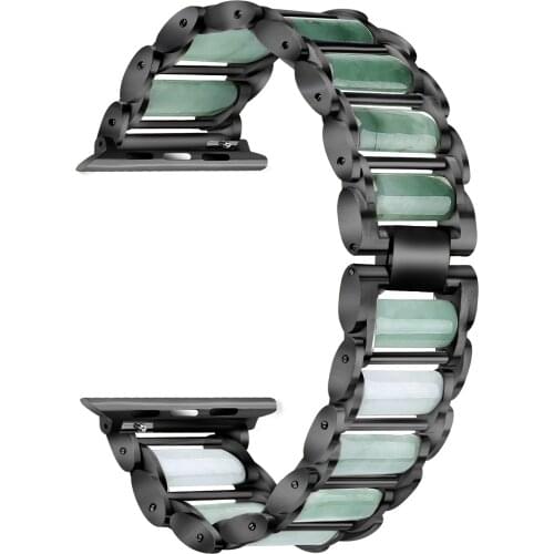 Metal + Jade jewelry strap Compatible with Apple watch 44mm 42mm 40mm 38mm luxury replacement strap for iwatch 6 5 4 3 2 SE band