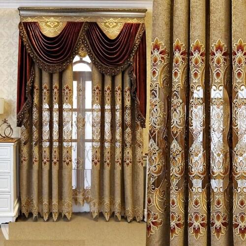 Luxury Villa Embroidery Curtains Tulle Living Room European Brown Curtains Tulle Geometric Sheer Voile Window Drapes X-M041#WS