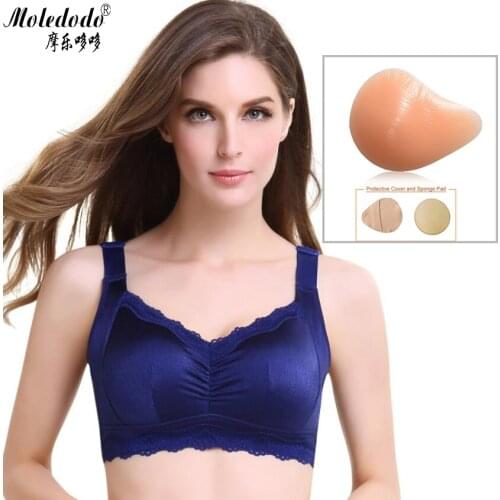 Silicone Breast Bra Blue Fake Breast Forms Mastectomy Bras Breast Prosthesis Fake Boobs Pocket Bra for Ladies Cancer D40
