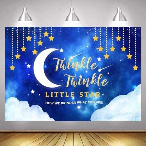 Blue Twinkle Twinkle Little Star Photo Backdrop Baby Shower Kids Moon Cloud Happy Birthday Party Decoration Backgrounds Banner