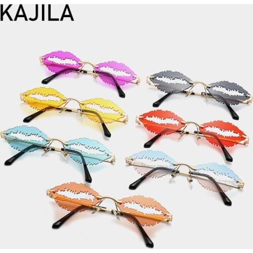 Vintage Lips Rimless Sunglasses Women 2020 Luxury Brand Funny Party Moon Smiley Frameless Sun Glasses For Woman Gafas De Sol