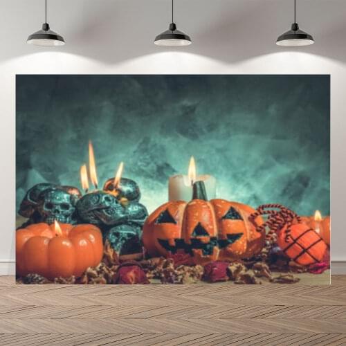 Seekpro Spooky Halloween Party Light Candle Pumpkin Skull Photography Background Photographic Backdrop For Photo Studio Shoot