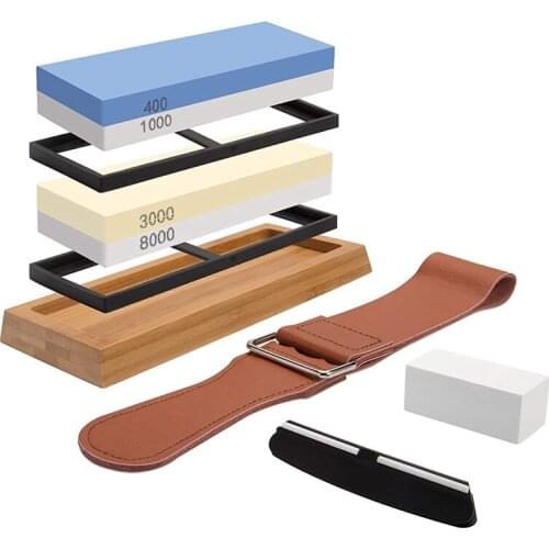 Sharpening Stone Whetstone Set 4 Side Grit 400/1000 3000/8000, Professional Whetstone, Knife Sharpening Stone Kit