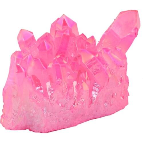 TUMBEELLUWA Hot Pink Titanium Coated Crystal Rock Quartz Cluster Geode Druzy Gem Stone Home Decoration Specimen