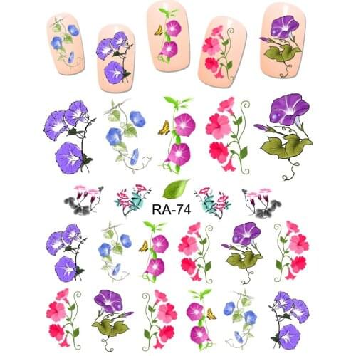 UPRETTEGO NAIL ART BEAUTY WATER STICKER DECAL SLIDER FLOWER MORNING GLORY PHARBITIS VINE LEAF TRUMPET FLOWER RA73-78