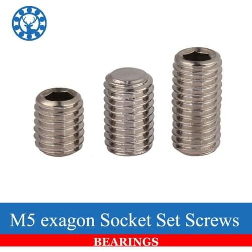 50Pcs DIN913 M5 304 Stainless Steel Metric Thread Grub Screws Flat Point Hexagon Socket Set Screws Headless