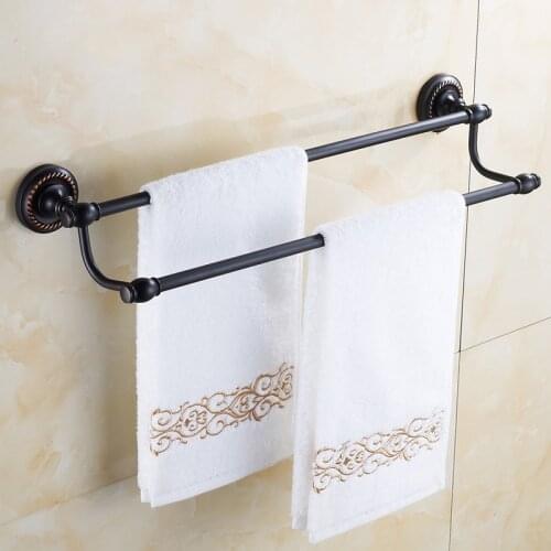 Vidric Towel Bars Double Rails Brass Wall Shelves Towel Holder Bath Shelf Towel Hanger Bathroom Accessories Black Towel