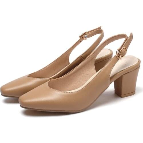 AGODOR Womens Slingback Dress Pumps Sexy High Heel Ankle Strap Pumps Open Back Square Toe Ladies Block Heels Shoes Big Size