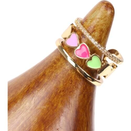 Ethnic Enamel Zircon hollow heart Rings For Women vintage copper orange crystal Ring Party Gift Adjustable Punk Jewelry wholesal