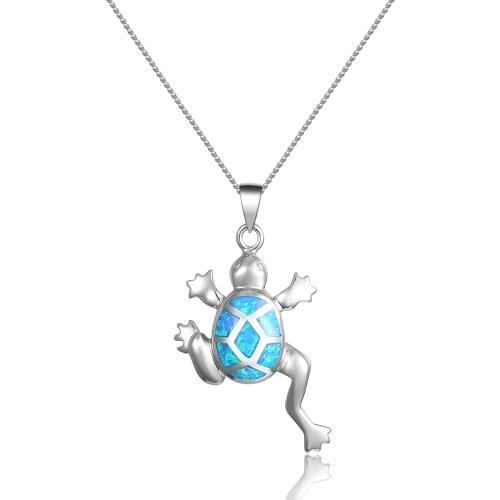 KAMERAON 2020 New 925 Sterling Silver Opal Sea Turtle Tortoise Pendant Necklace for Women Fashion Opal Jewelry Gift N818