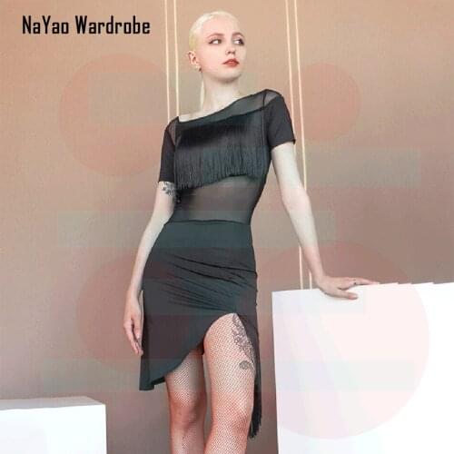 2021 New W786 Short Sleeve Tassel Bust Design Female Latin Dance Dress Women Latin Dance Suit Belly Ballroom Performamnce