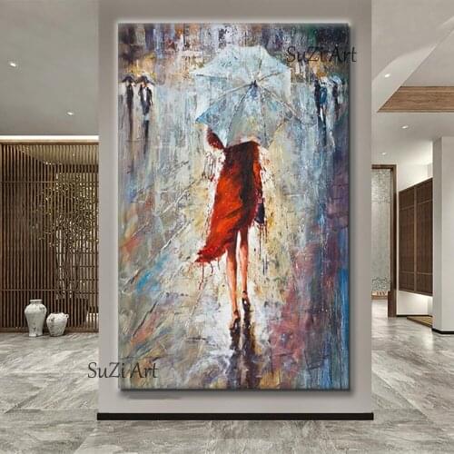 100% Hand Painted Abstract Girl Walking On The Street Oil Painting On Canvas Wall Art Pictures For Home Decor Bedroom Decoration