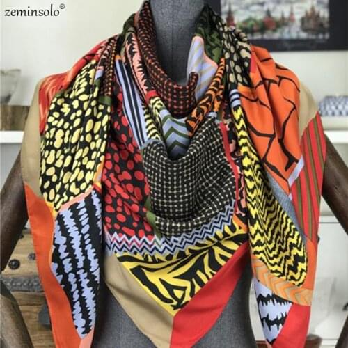 130*130cm 2020 Luxury Brand Scarves Butterfly Printed Silk Scarf For Women Headband Twill Large Square Scarves Female Shawls