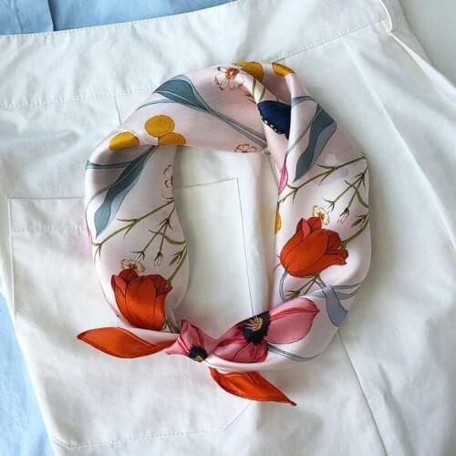 2020 Women Neck Scarf Hijab Wraps 100% Pure Silk Square Design Head Scarves Female Foulard Bandana Neckerchief Lady Shawls