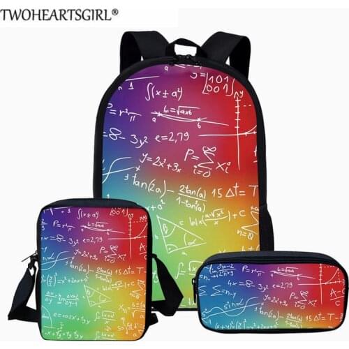 Rainbow Math Pattern School Bag Boys Girls Student School Bags 3pcs Set Children Book Bags for Teens Cartoon Mochila Escolar