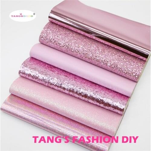 6pcs- 20X22CM DIY Hair Bow Material Dark Pink Color Mix DIY PU Synthetic Leather Set