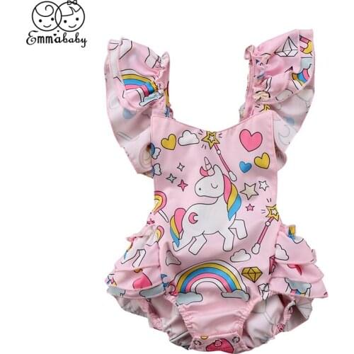 Lovely Newborn Baby Unicorn Bodysuit Summer Ruffles Sleeveless Backless Tutu Skirted Jumpsuit Outfits Sunsuit Clothes