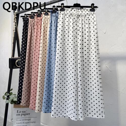 Printing Dot elastic lace-up High waist Wide Leg Pants Women Casual Loose big size summer straight pants Ladies street trousers