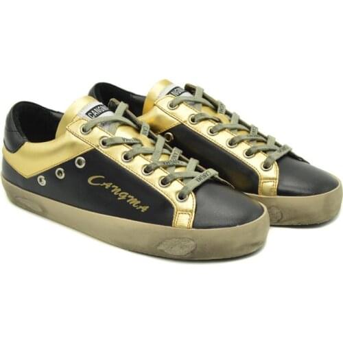 CANGMA Luxury Brand Designer Sneakers Women Casual Shoes Genuine Leather Flats Black Gold Female Shoe Ladies 2021