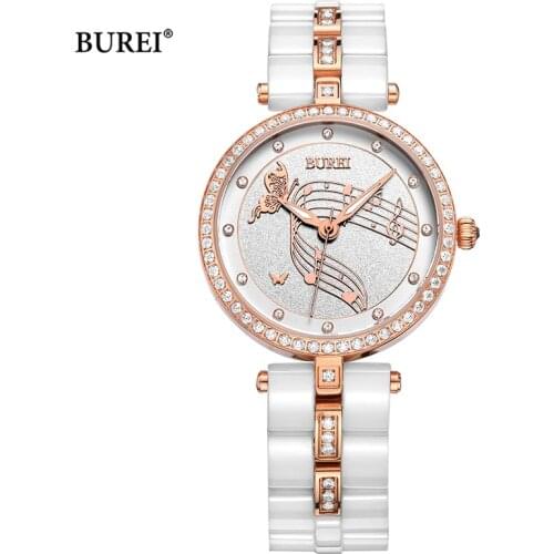 BUREI Brand Ladies Fashion Ceramic Bracelet Watches Women Luxury Waterproof Sapphire Casual Quartz Wristwatches Relogio Feminino