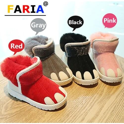 Kids 22-36 size 2-14 year winter cute warm thicken snow boots for little girls boys cotton fur plush baby teens ankle falt shoes
