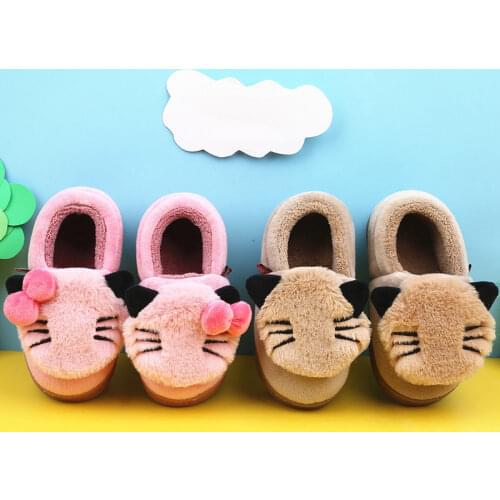 Kids Girls Boys Plus Velvet Warm Solid Round Toe Flat Short Snow Boots Winter New Cute Cartoon Cat Comfortable Cotton Shoes