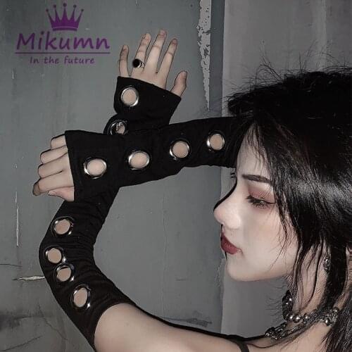 Harajuku Punk Style Black Metal Ring Half Finger Long Gloves Unisex Chic Streetwear