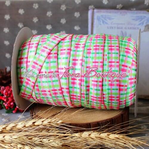FLRA ElasticPlaid printed elastic printed solid Fold Over Elastic foe wholesale 5/8 foe