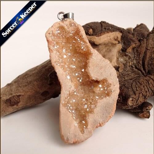 Irregular Natural Stone Pendulum Gold Plating Rainbow Crystal Druzy Pendants Sparkling Charms Necklace For Jewelry Making YS940