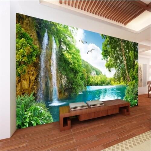 Custom Forest Landscape Waterfall 3D Photo Wallpapers for Living Room Bedroom Walls 3D Mountain Rivers Wall Papers Home Decor