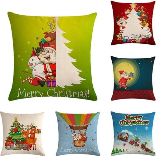 Cotton Linen Merry Christmas Toy Gift Xmas Style Cushion Cover Merry Christmas Santa Claus Home Decorative Pillows Cover ZY662