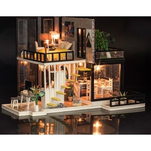 Doll House Furniture DIY Miniature 3D Model Doll Houses Wooden Miniature Dollhouse Assembly Toys for Children September Forest