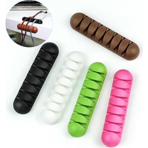 40%HOT7Holes Silicone Adhesive Desktop Wire Organizer Charging Cable Clamp Winder