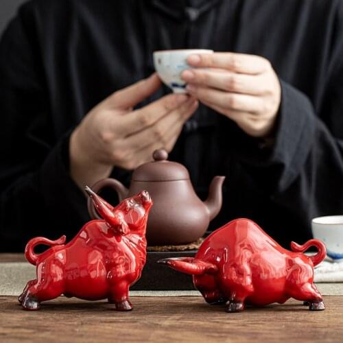 Cattle Purple Sand Tea Pet Small Ornaments Boutique Twist Qiankun Cool Pen Rest Tea Ceremony Tea Utensils Tea Table Decoration