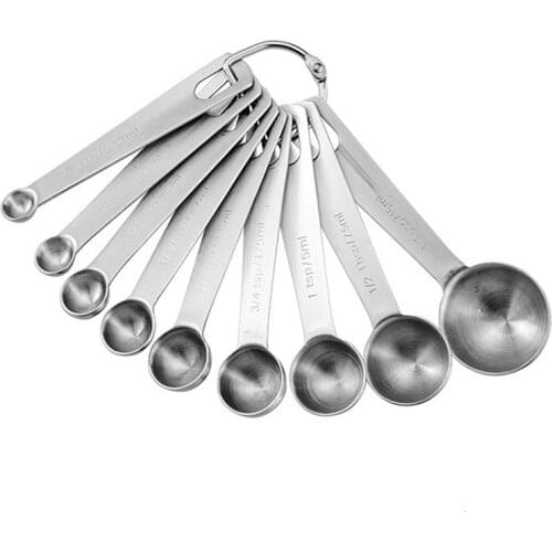 9Pc/set Stainless Steel Measuring Spoons Tools for Dry Liquid 1/16 1/8 1/4 1/3 1/2 3/4 1 1/2 bsp Fits in Spice Jar