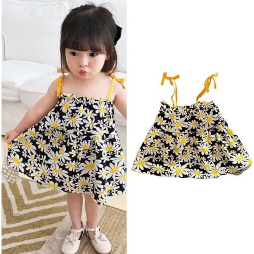 Cute Daisy Flower Girls Princess Dresses 2021 Summer Newborn Baby Backless Sling Dress Floral Costumes Kids Girls Clothes Cheap