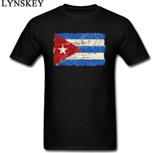 Vintage Cuba National Flag Mens Cool Group Tops & Tees Black Short Sleeve T-shirt Custom Company Made