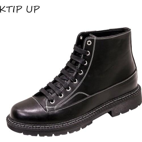 Spring Autumn Men Boots Black Lace up Platform Leather Boots Men High Top Leather Shoes Men British Style Casual Ankle Boots