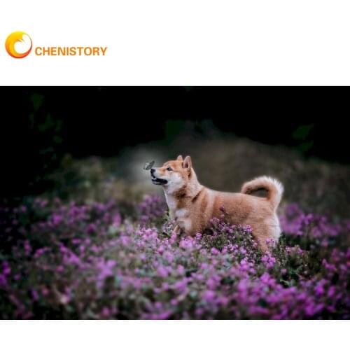 CHENISTORY Dog Painting By Number Animal DIY Kits For Adults Acrylic Paint On Canvas With Framed Coloring By Number Home Decor