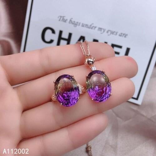 KJJEAXCMY fine jewelry Ametrine 925 sterling silver women gemstone pendant necklace chain ring set classic hot selling
