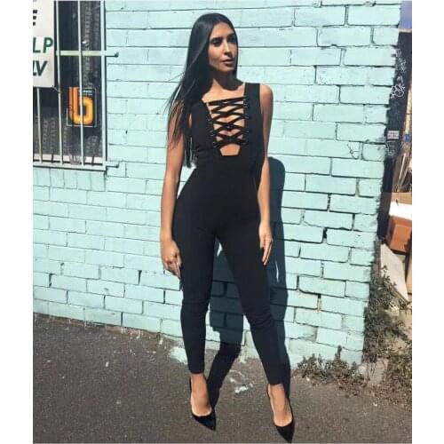 New Bandage Jumpsuit Womens Jumpsuit Sexy Bodycon Wear Hot Romper Sleeveless Celebrity Party Jumpsuit Black Skinny Clubwear