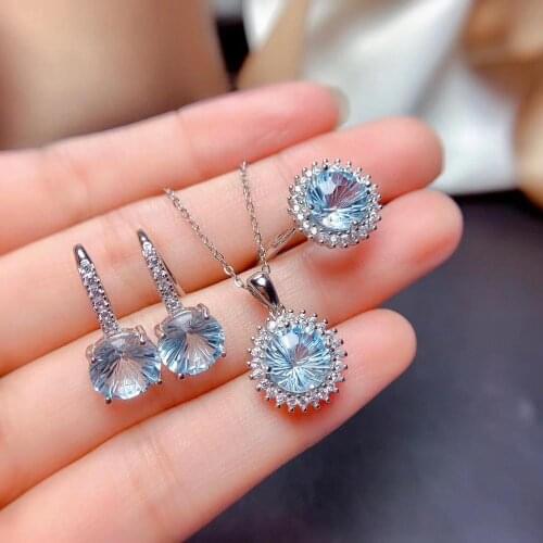 Engagement Best Gift Topaz Set Natural Real Topaz 925 sterling silver 1pc Topaz pendant,1pc Topaz ring,2pcs Topaz Earring