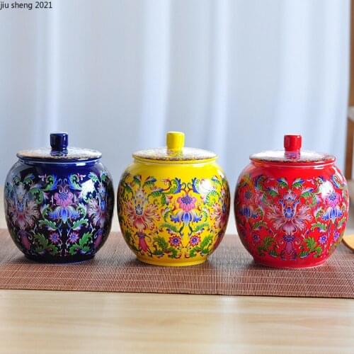 Painted Ceramic Tea Sealed Cans Household Candy Tea Coffee Bean Dried Fruit Storage Box Kitchen Food Container Home Decoration
