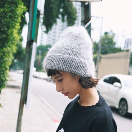 2020 Autumn Winter Rabbit Hair Skullies Hat Outdoor Fashion Warm Beanies Hats Casual Women Girls Solid Cover Head Knitting Cap