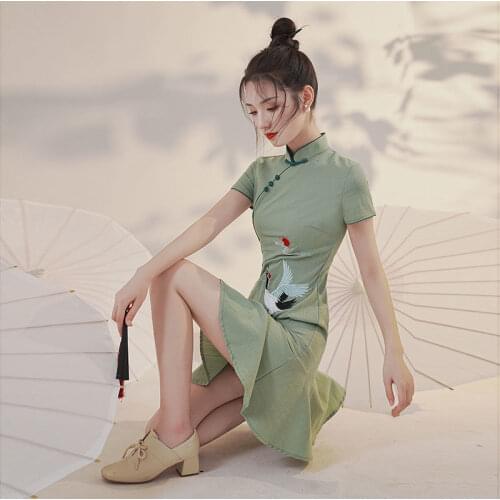 Dresses for Women Fishtail Cheongsam Young Daily Wearable Short Dress Summer Vestido De Mujer Femme Robe